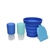 100% Silicone travel bath set: 2 2oz bottles (with no drip valve), collapsible bucket, and lathering mitt for bath time anywhere